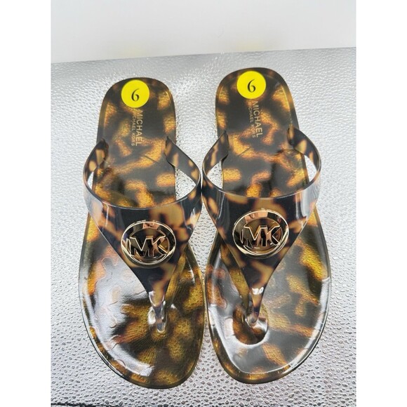 Michael Kors Women's 9 Lillie Jelly Thong Tortoise Animal Print Sandals NWT - Picture 1 of 2